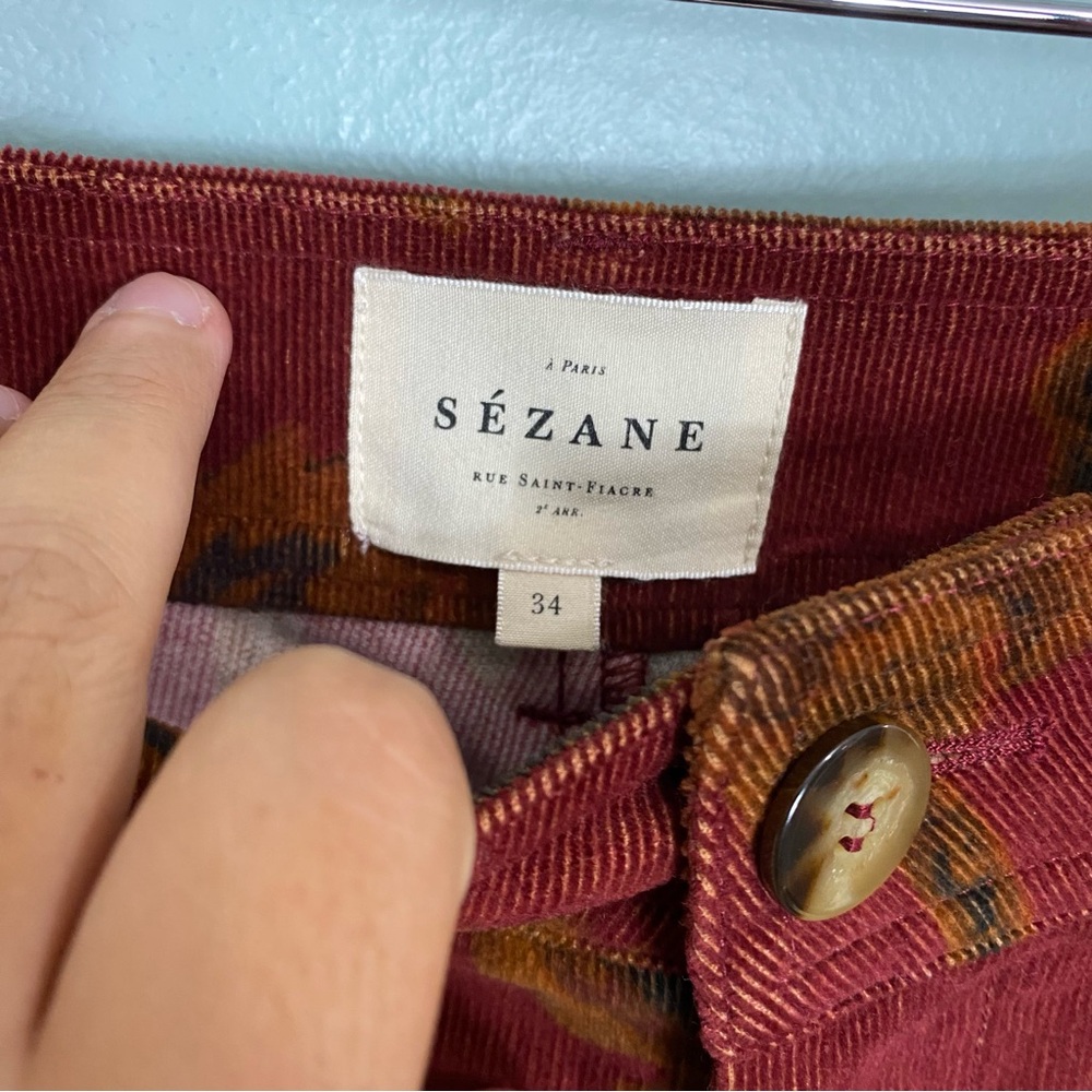Sezane Le Crop In Sana Print‎ Red Corduroy Paisley Floral Size 2 Pants - Picture 4 of 6